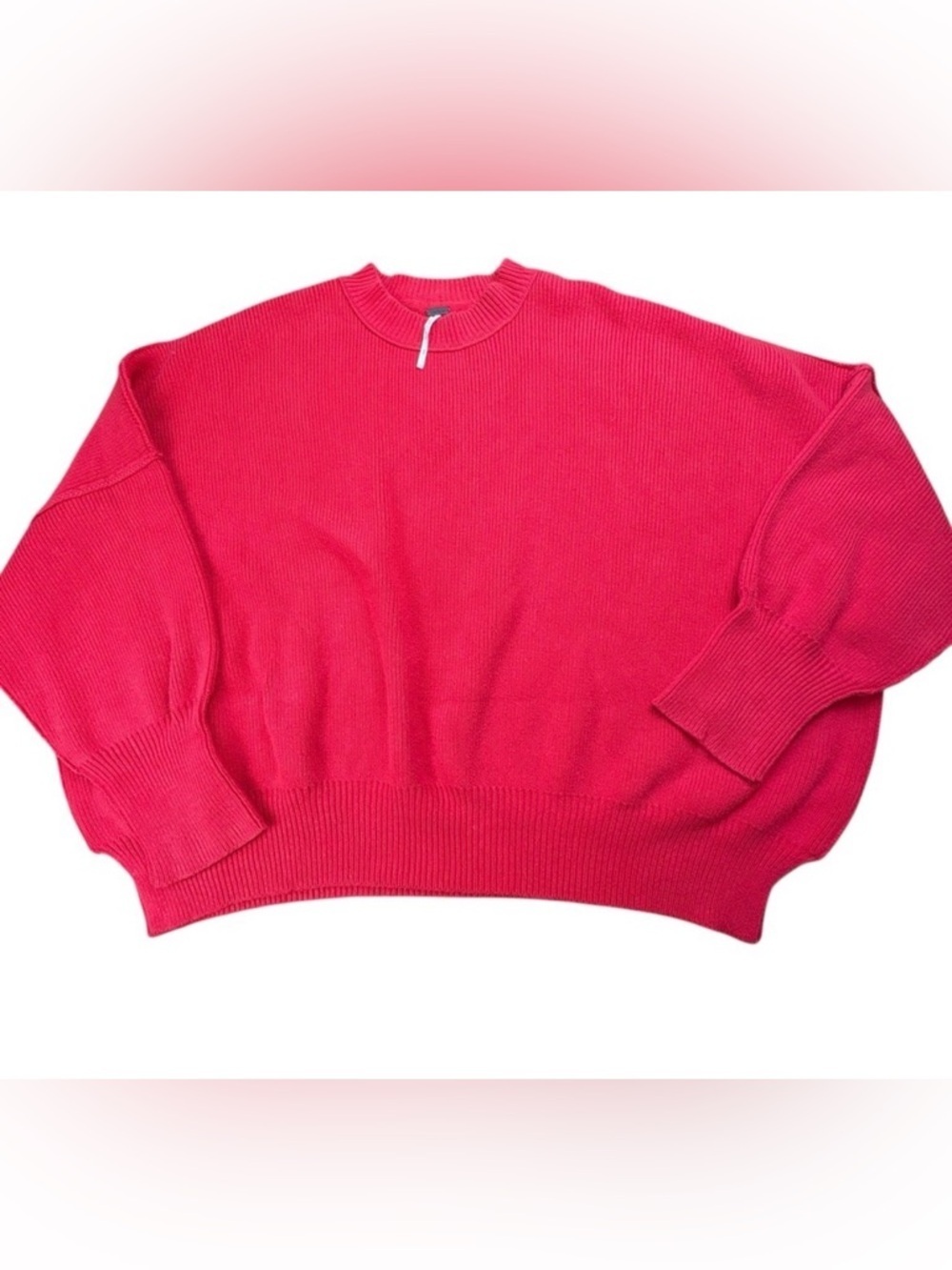 Free People M Very Oversized Red Ribbed Knit Sweater Dole man Sleeve
